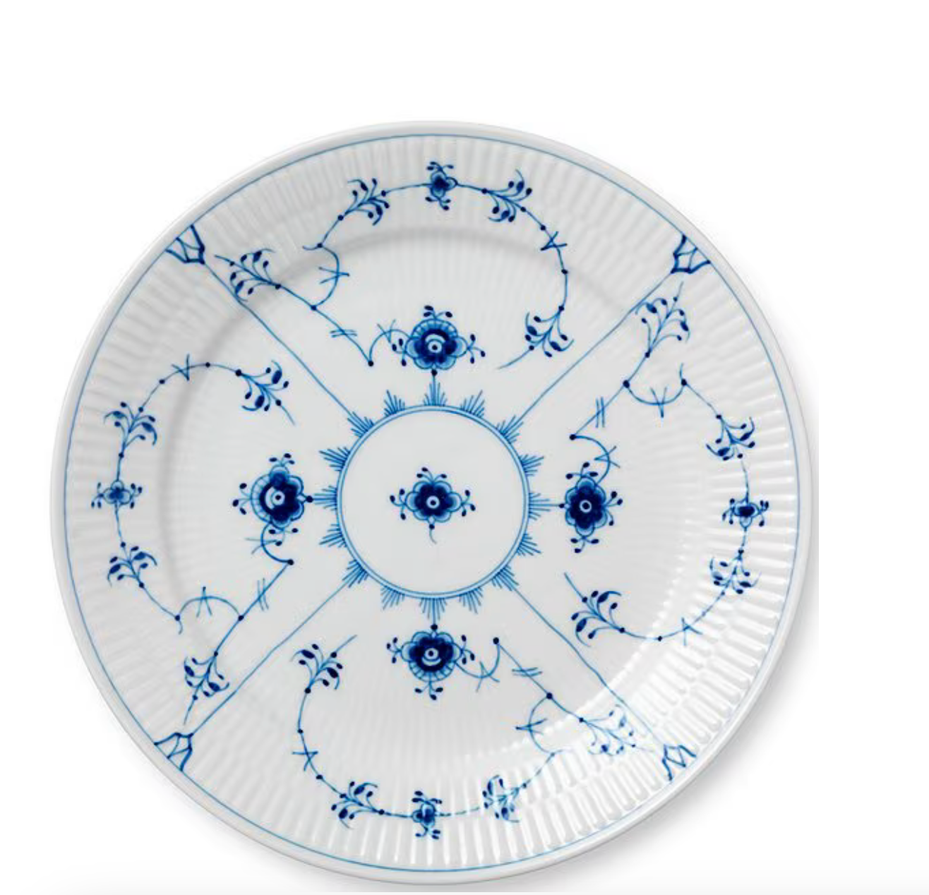 Royal Copenhagen Blue Fluted Plain Floral Pattern Porcelain Luncheon Plate