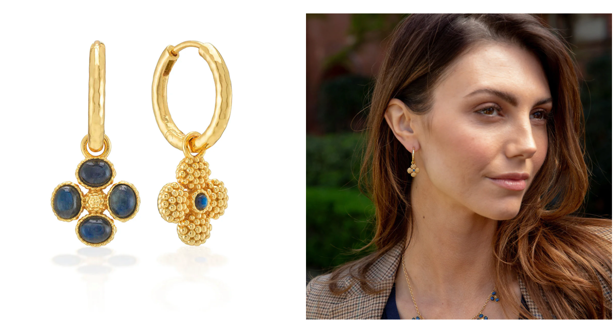 Capucine De Wulf Berry Clover Hoop Earrings with Double Sided Charm - Blue Labradorite