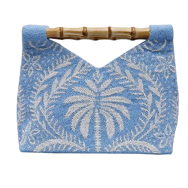 Tiana Designs Blue Palm Bamboo Handle Bag