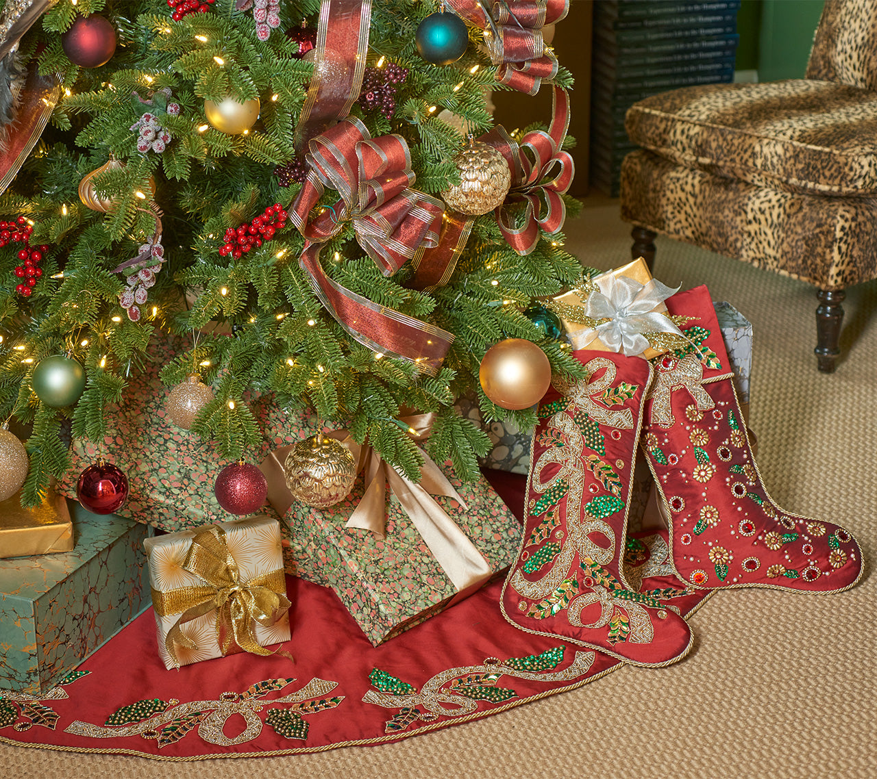 Kim Seybert Stocking: Tidings in Red, Green & Gold