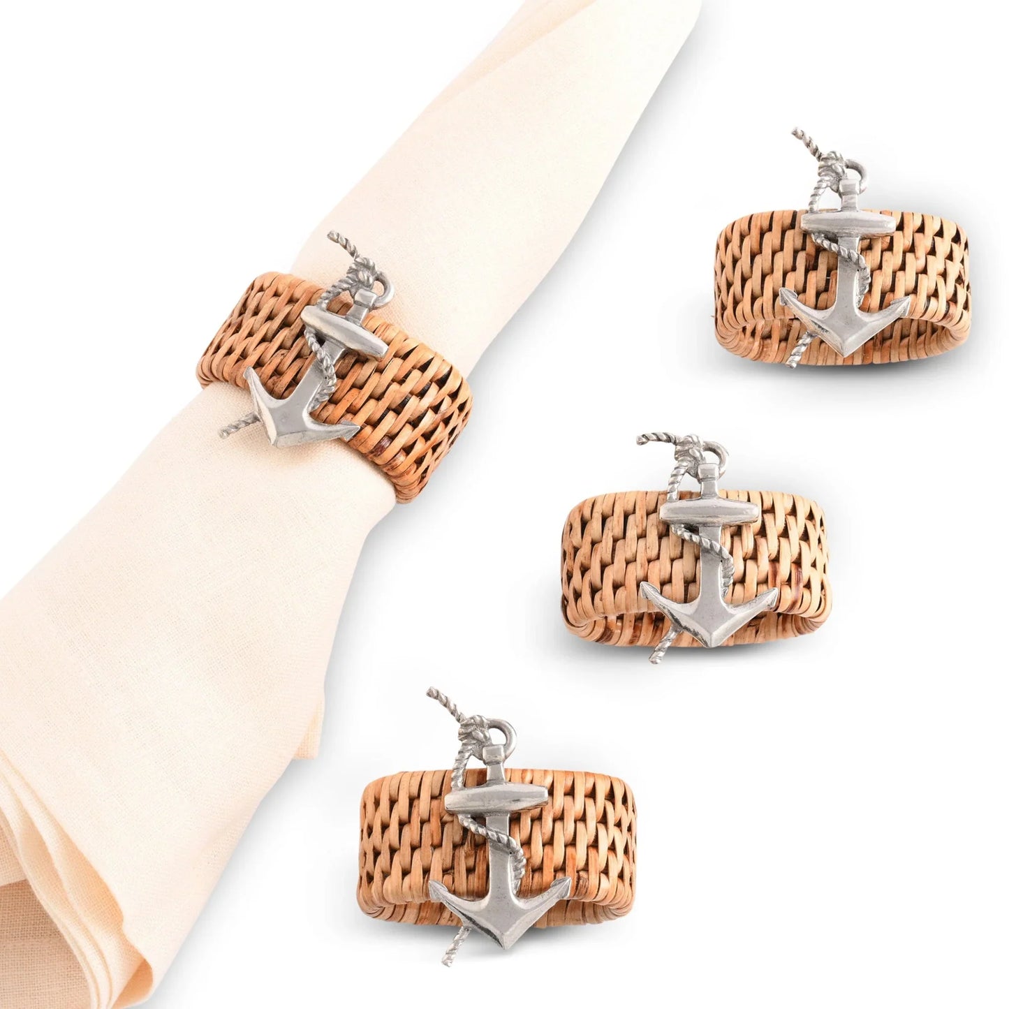 Vagabond House Anchor Napkin Ring - Set of 4 Hand Woven Wicker Rattan