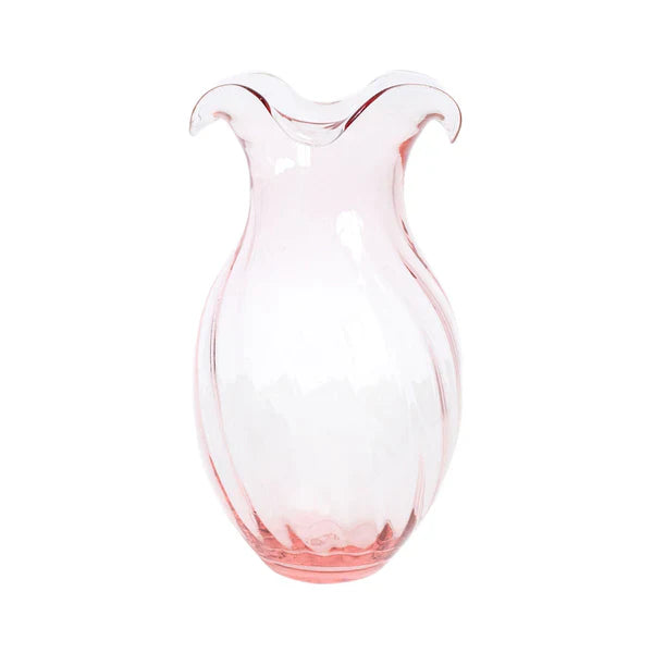 Vietri Hibiscus Glass Vertical Fluted Vase Small - Pink