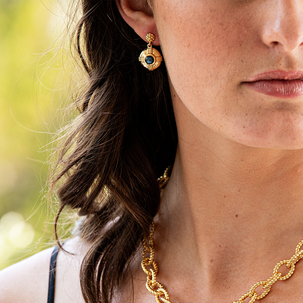 Capucine De Wulf Cleopatra Round Drop Earrings - Gold/Blue Labrodite