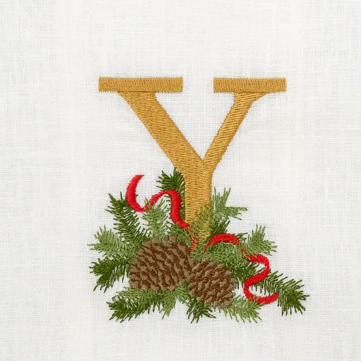 Arte Italica Initial Y Winter Pine Monogram Linen Towel