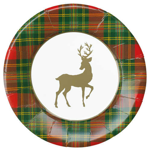 Caspari Reindeer Tartan Red Salad/dessert Plates
