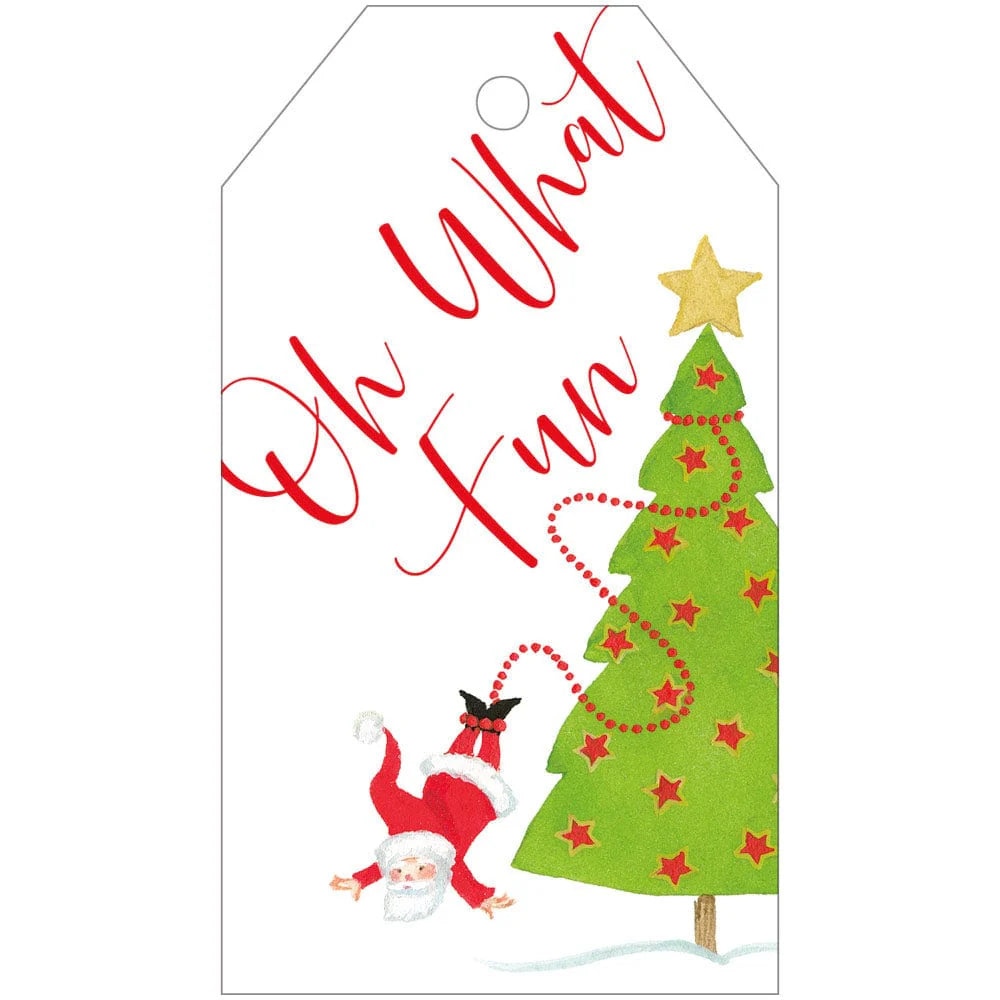 Caspari Hanging Gift Tags: Twirling Santa