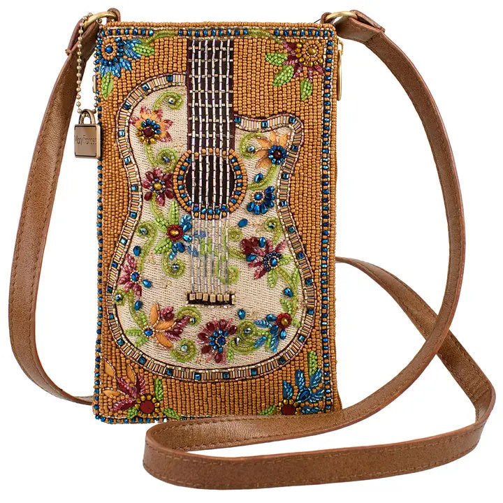 Mary Frances Garden Groove Ivory Guitar with Flowers Beaded Crossbody