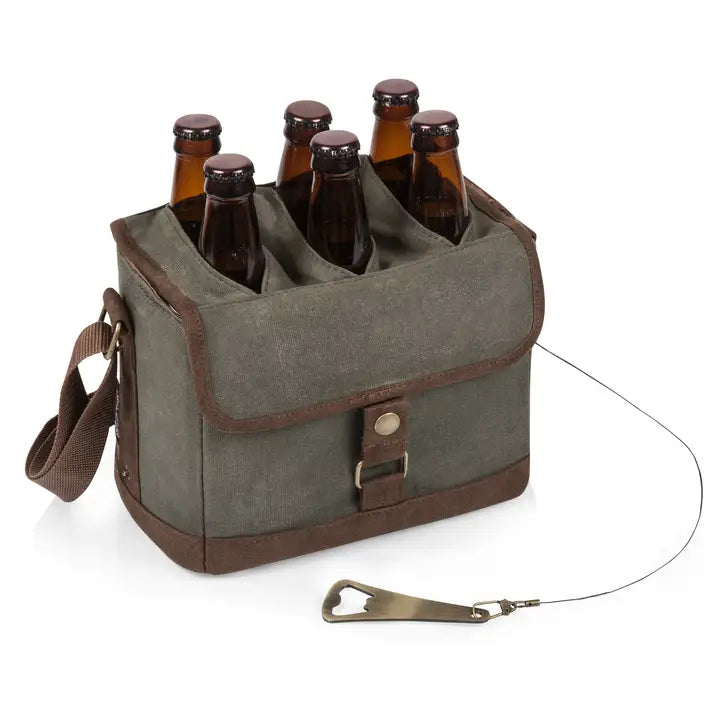 Picnic Time Beer Caddy Cooler Tote with Opener Khaki