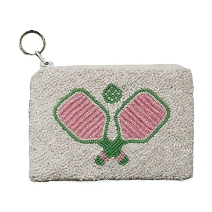 Tiana Designs White Pickleball Coin Purse with Pink