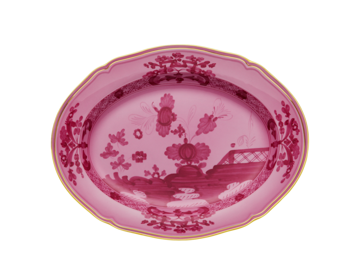 Ginori 1735 Oriente Italiano Oval Platter 13.5" with Gold Trim - Porpora (Mauve)