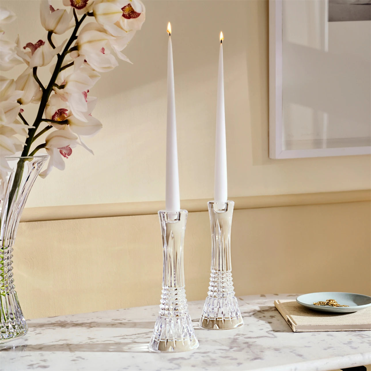Waterford Lismore Diamond Candlestick 10in, Pair