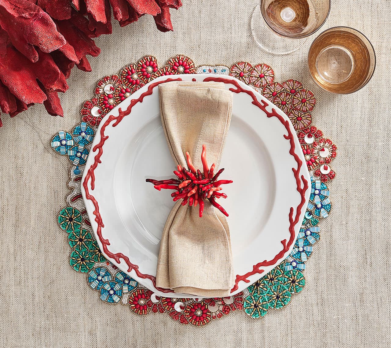 Kim Seybert Napkin Rings: Amalfi in Coral, Set of 4