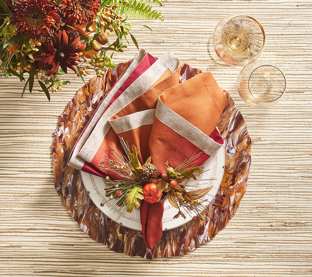 Kim Seybert Napkin Rings: Harvest in Brown & Orange, Set of 4