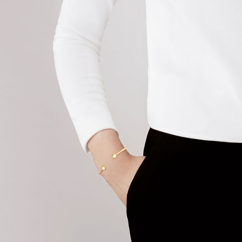 Lalique Bracelet - Paon Flexible Bangle - Clear/Gold in Small