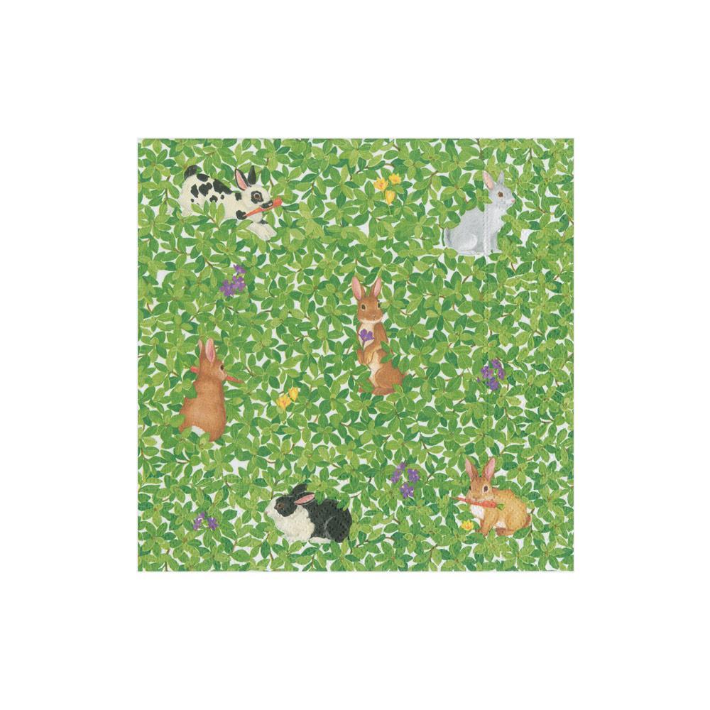 Caspari Cocktail Napkins: Bunnies and Boxwood