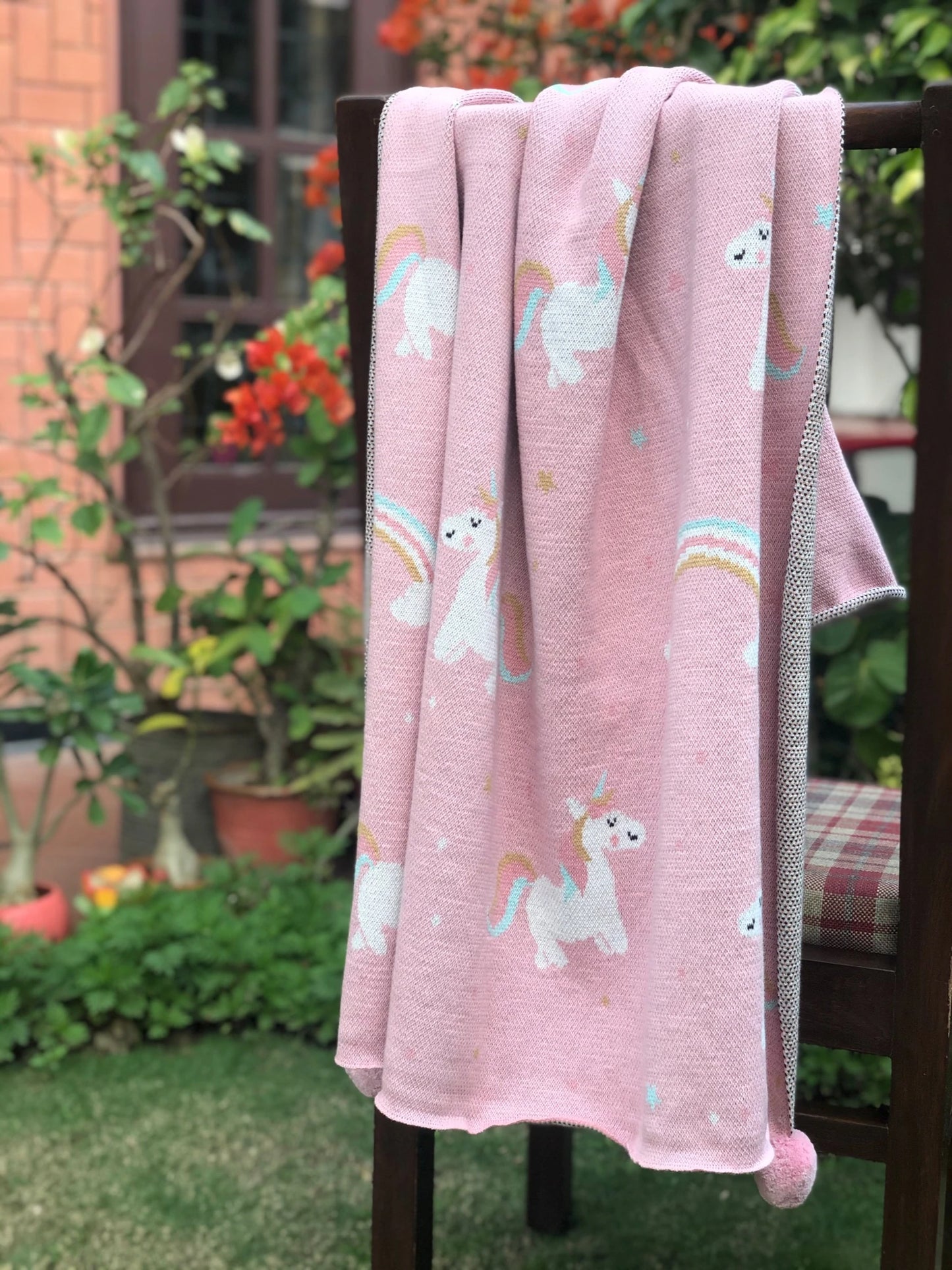 Darzzi Unicorn Cotton Knitted Baby Blanket Pink