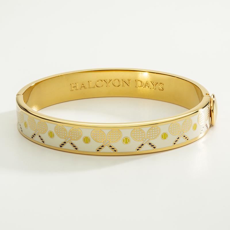 Halcyon Days Hinged Bangle - Tennis Racket & Ball - Cream