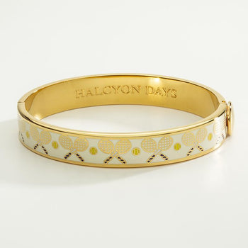 Halcyon Days Hinged Bangle - Tennis Racket & Ball - Cream