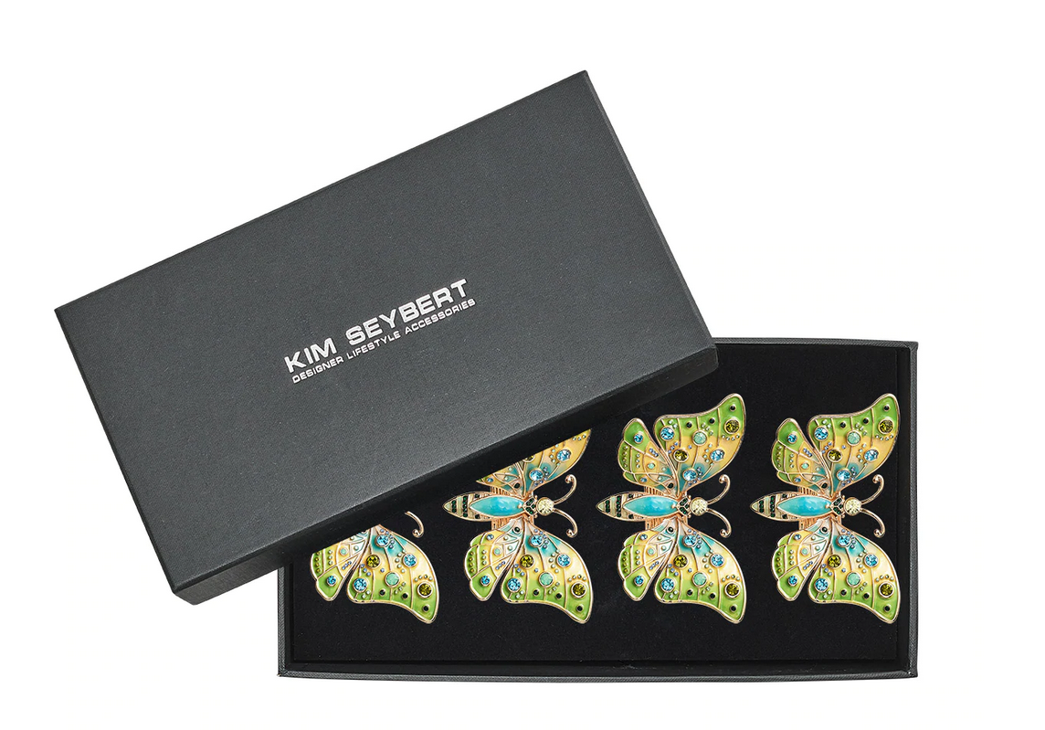 Kim Seybert Napkin Rings: Arbor in Blue & Green, Set of 4