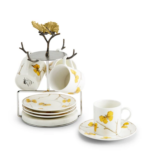 Michael Aram Butterfly Ginkgo Gold Demitasse Set with Stand