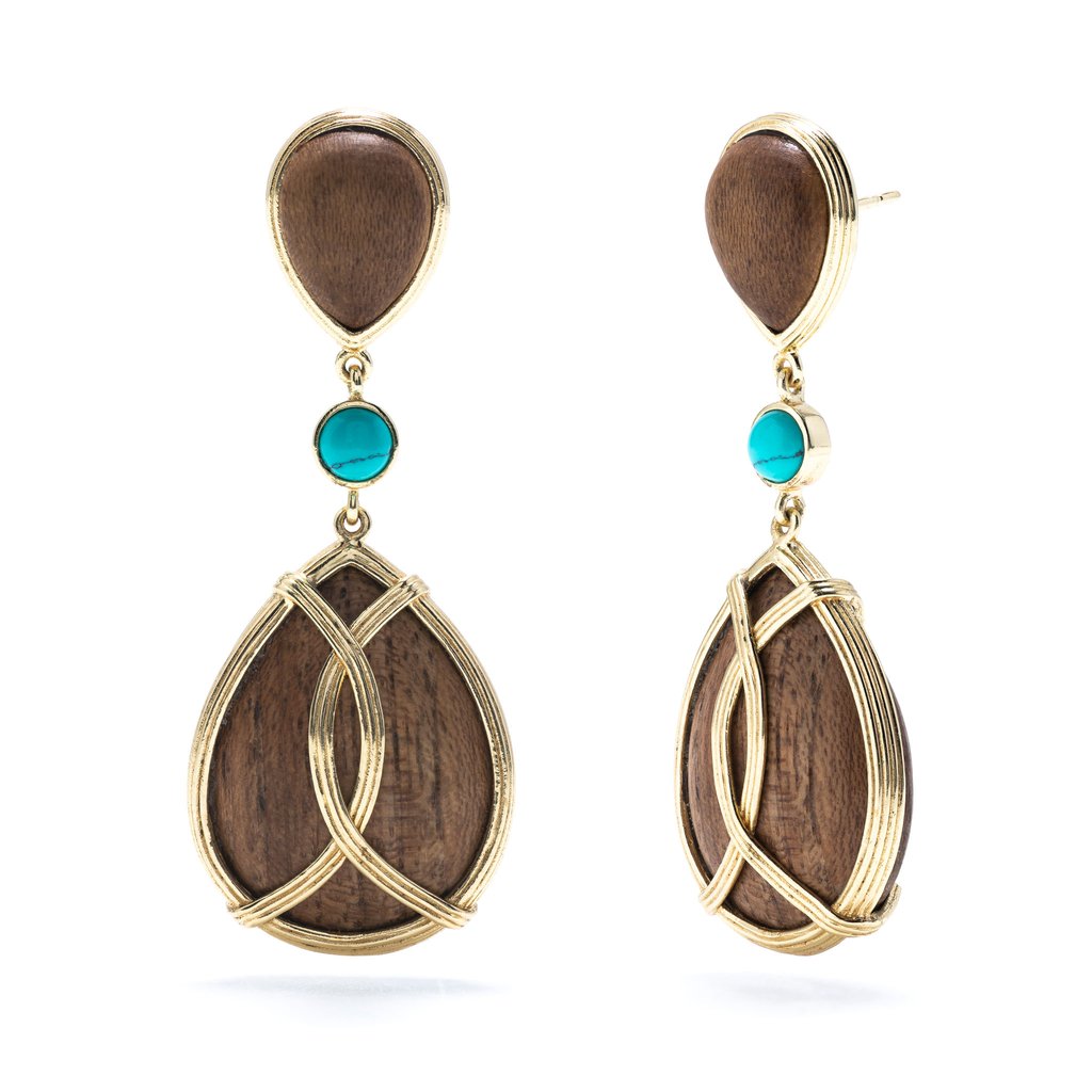 Capucine De Wulf Monique Teak and Turquoise Teardrop Earrings