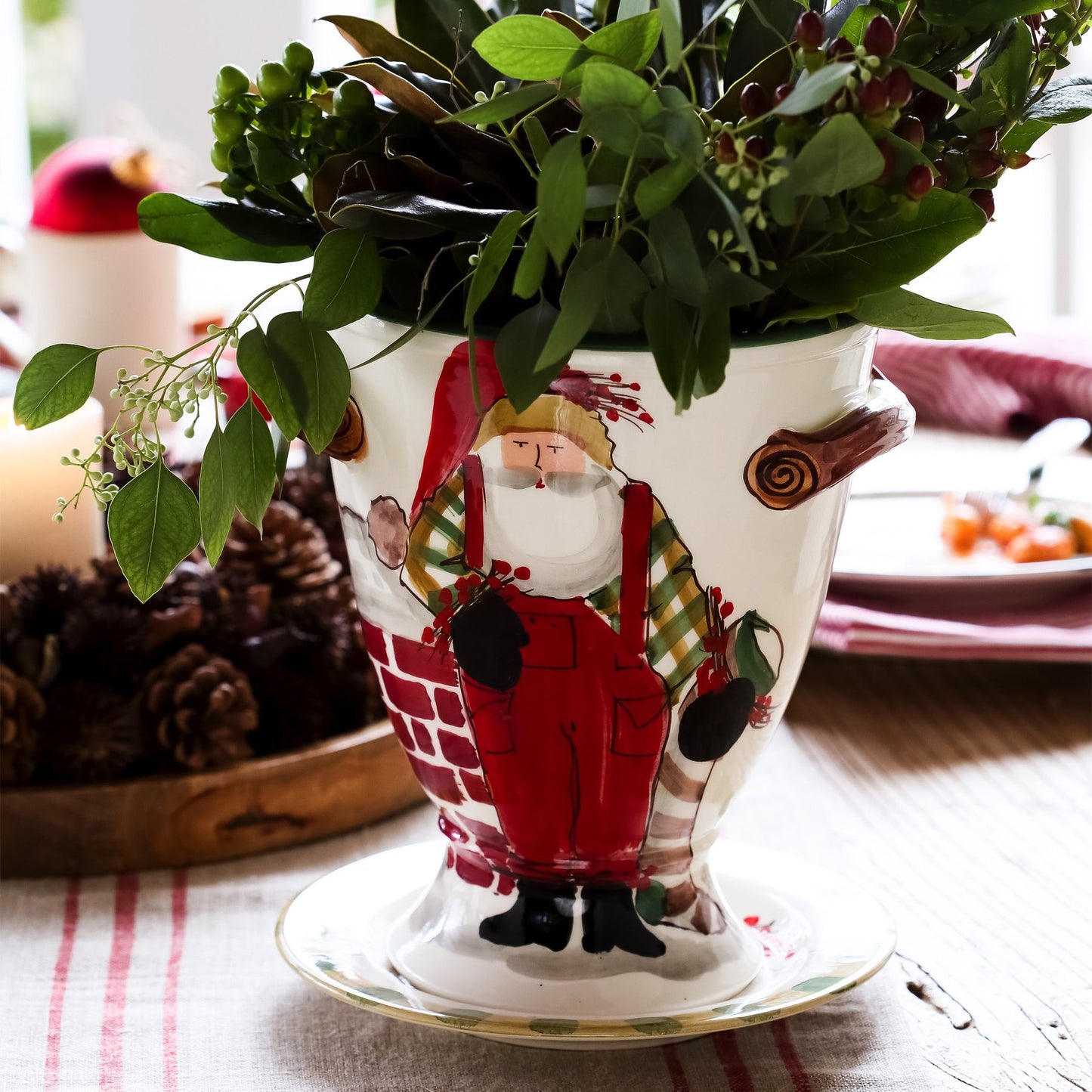 Vietri Old St. Nick Footed Urn w/Chimney & Stockings