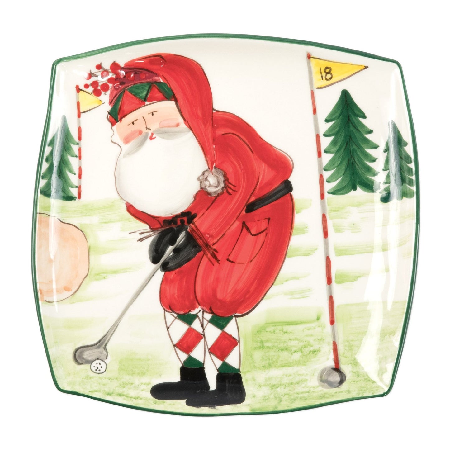 Vietri Old St. Nick Square Platter w/Golfing