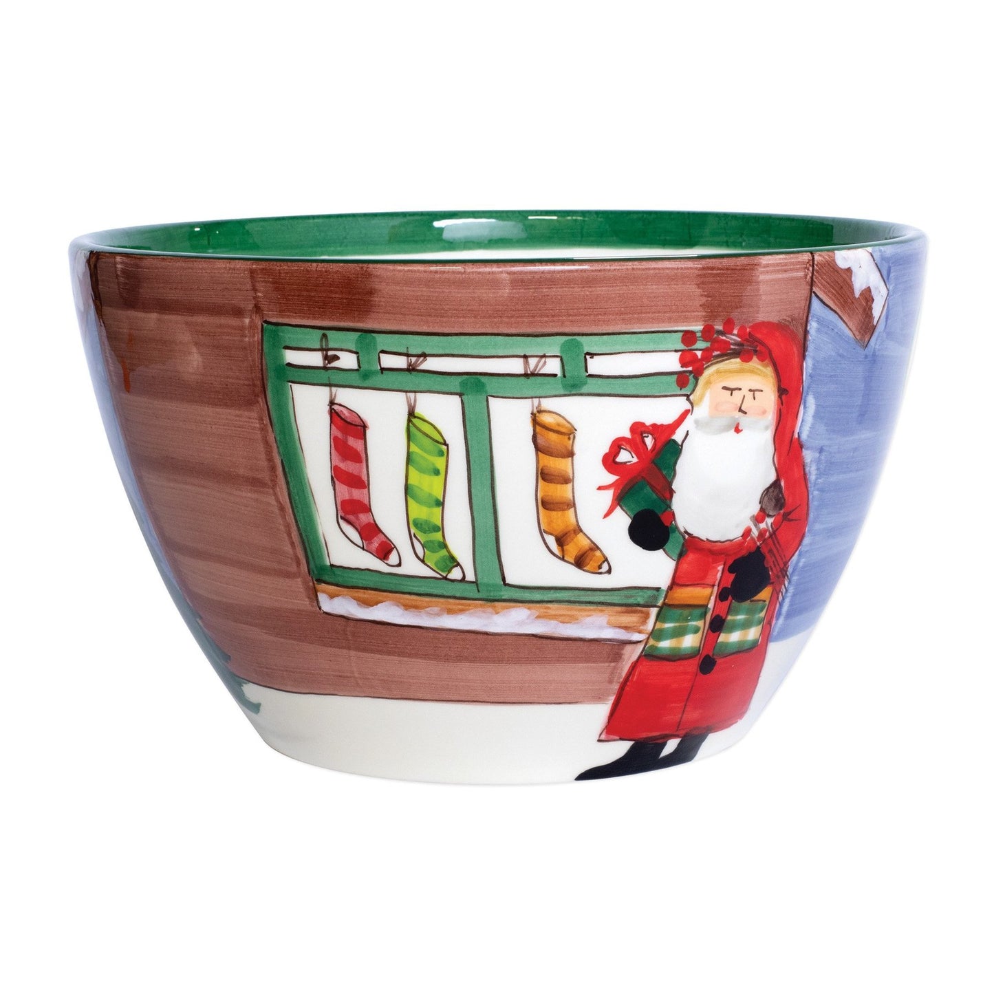 Vietri Old St. Nick Large Deep Bowl - Santa w/Stockings