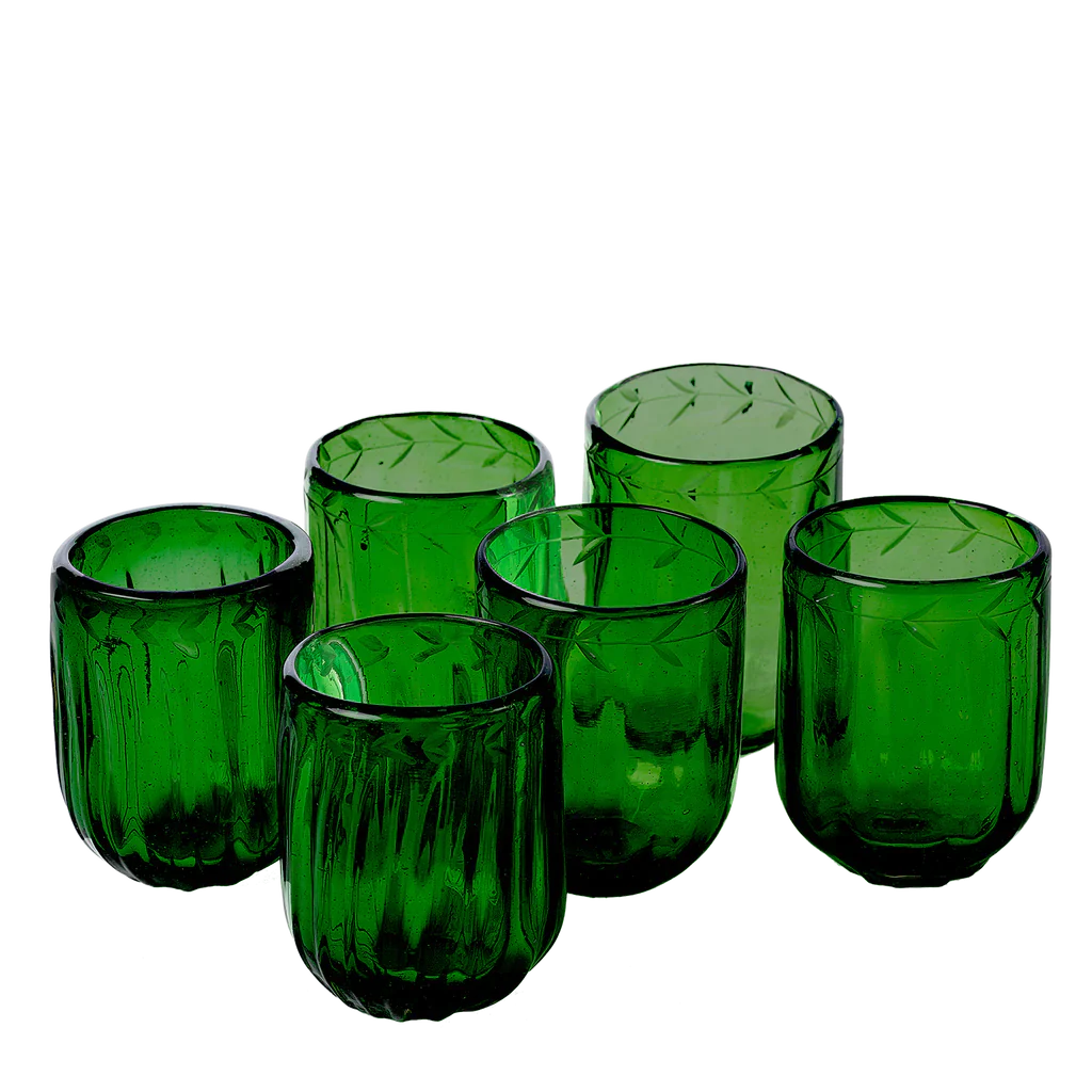 Jan Barboglio Pequenas Acanaladas Single Votive w/Etched Cadena Laurel Leaves - Green