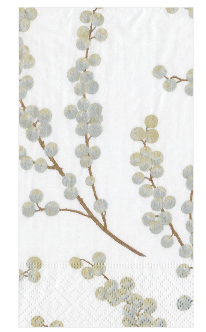 Caspari Guest Towels: Berry Branches - White & Silver