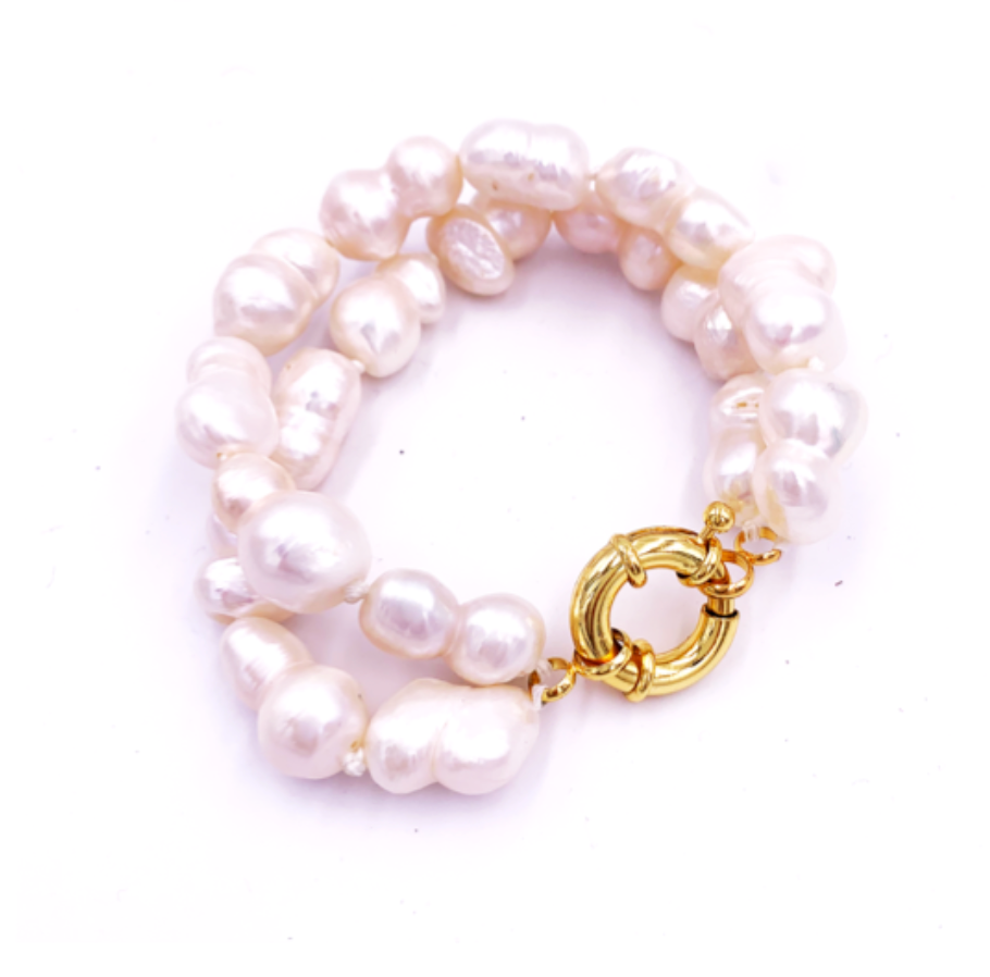 Nest Jewelry BAROQUE PEARL DOUBLE STRAND BRACELET WITH SPRING RING CLASP