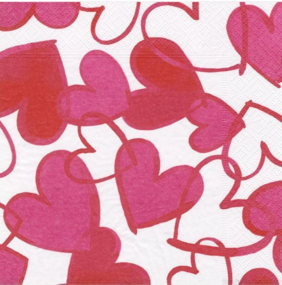Caspari Cocktail Napkins: Painted Hearts Boxed - 40 Per Box