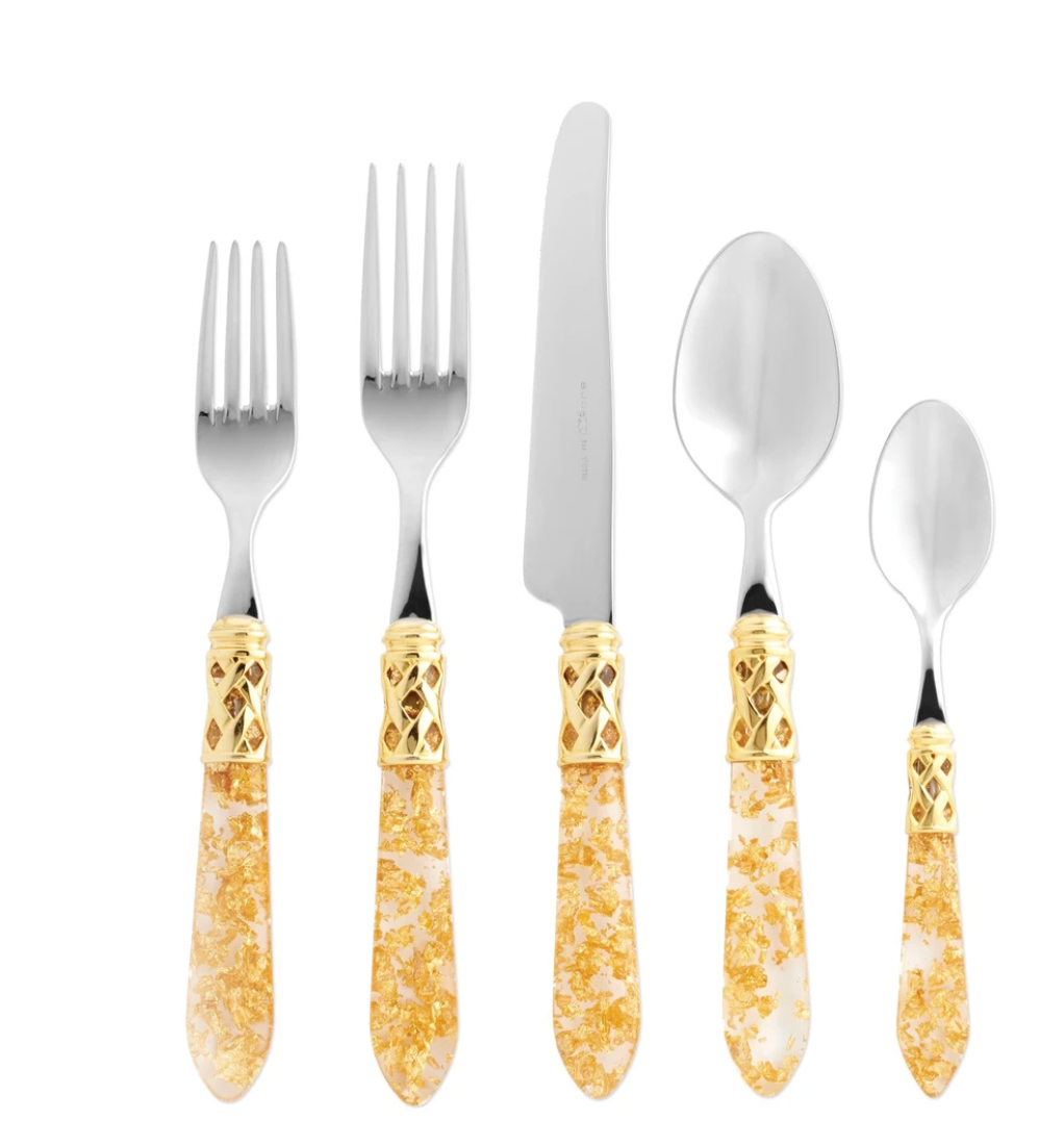 Vietri Flatware: Aladdin Brilliant 5 Piece Place Setting - Gold Fleck