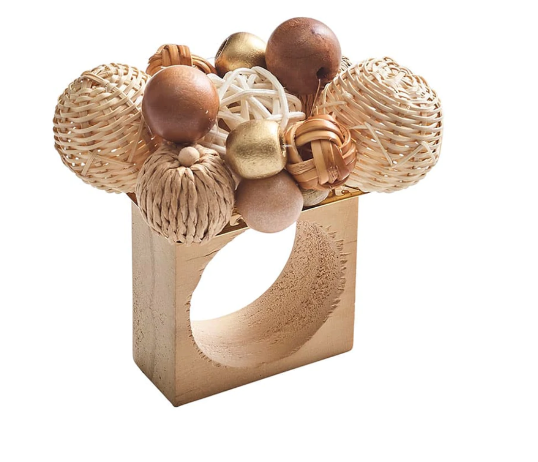 Kim Seybert Napkin Rings: Java Napkin Ring in Natural & Brown, Set of 4