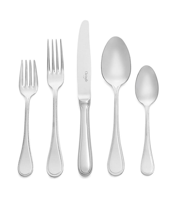 Christofle Perles Acier Flatware: 5-Piece Set, Stainless Steel