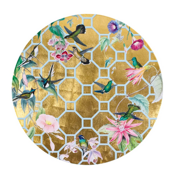 Caspari Placemat: Hummingbird Trellis Gold Round