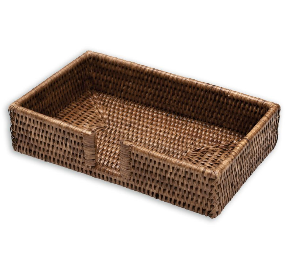 Caspari Holder: Guest Towel - Rattan - Dark Natural