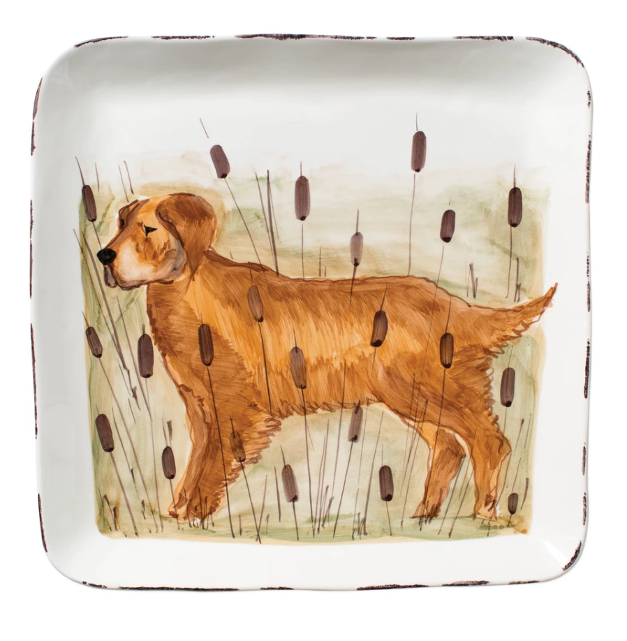 Vietri Wildlife Hunting Dog Square Platter - Large
