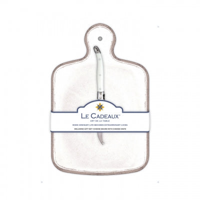 Le Cadeaux Rustica Antique White Melamine Cheeseboard and White Laguiole Bread Knife