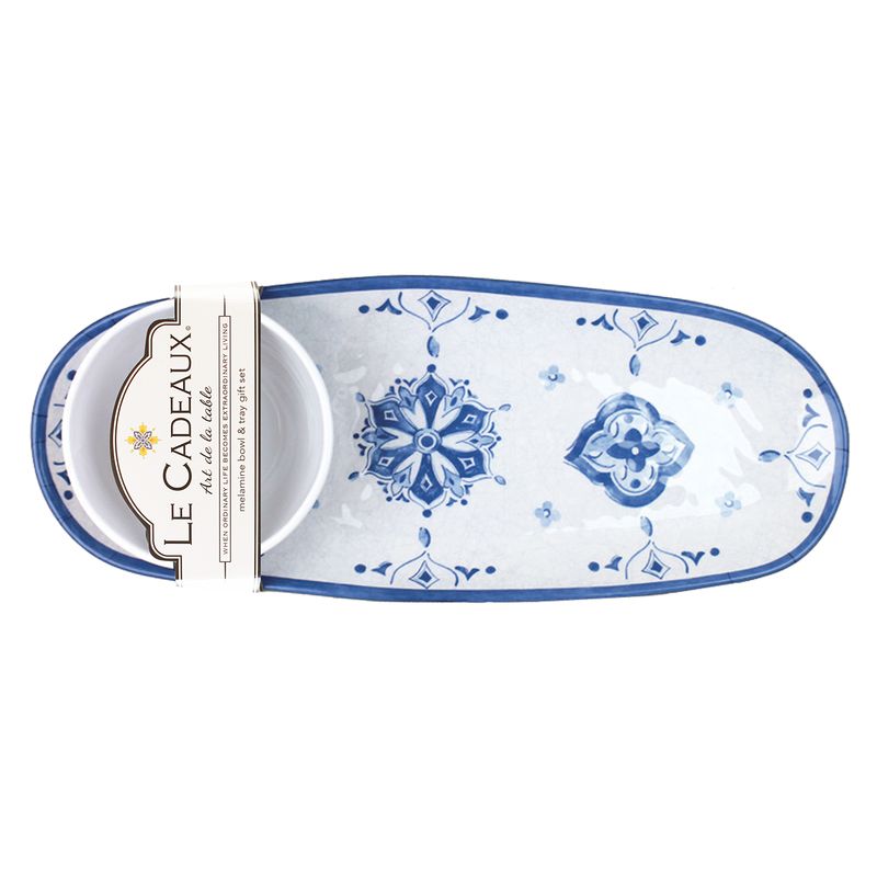 Le Cadeaux Moroccan Blue Melamine Bowl and Tray Set