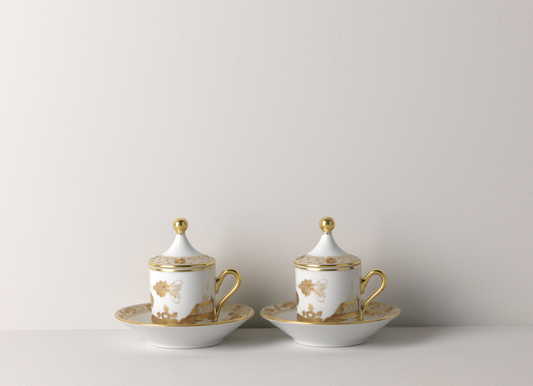 Ginori 1735 Oriente Italiano Coffee Set for 2 - Aurum (White w/Gold)