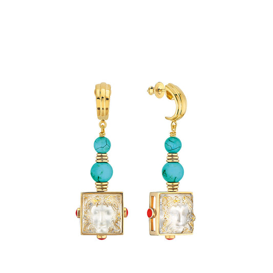 Lalique Earrings - Arethuse - Clear Crystal, Turquoise, Vermeil