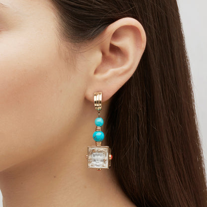 Lalique Earrings - Arethuse - Clear Crystal, Turquoise, Vermeil