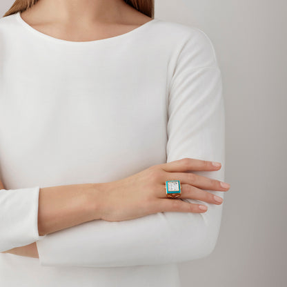 Lalique Ring - Arethuse - Turquoise Clear Crystal & Gold Vermeil, Size 7