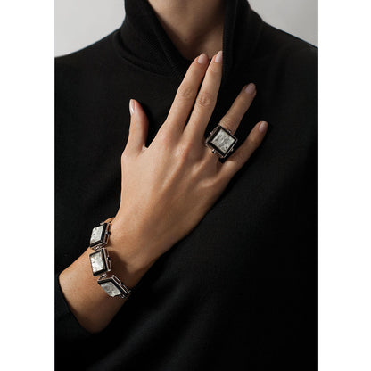 Lalique Ring - Arethuse - Clear Crystal, Black Lacquer, Sterling Silver, Size 7