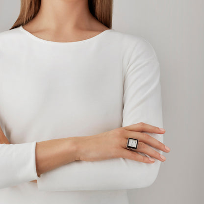 Lalique Ring - Arethuse - Clear Crystal, Black Lacquer, Sterling Silver, Size 8