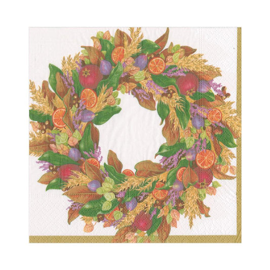Caspari Luncheon Napkins: Autumn Wreath - Ivory