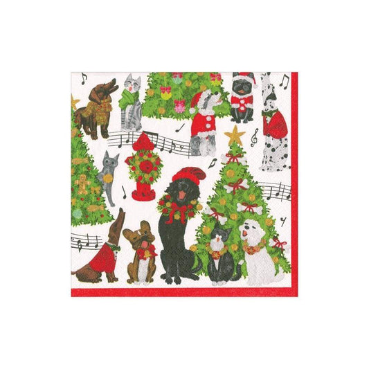 Caspari Cocktail Napkins: Caroling Pets