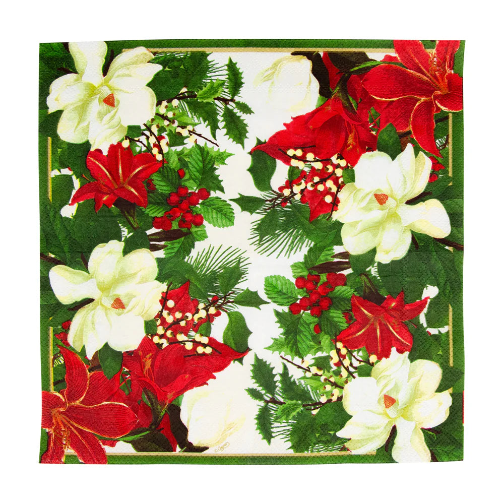 Caspari Cocktail Napkins: Christmas Garden