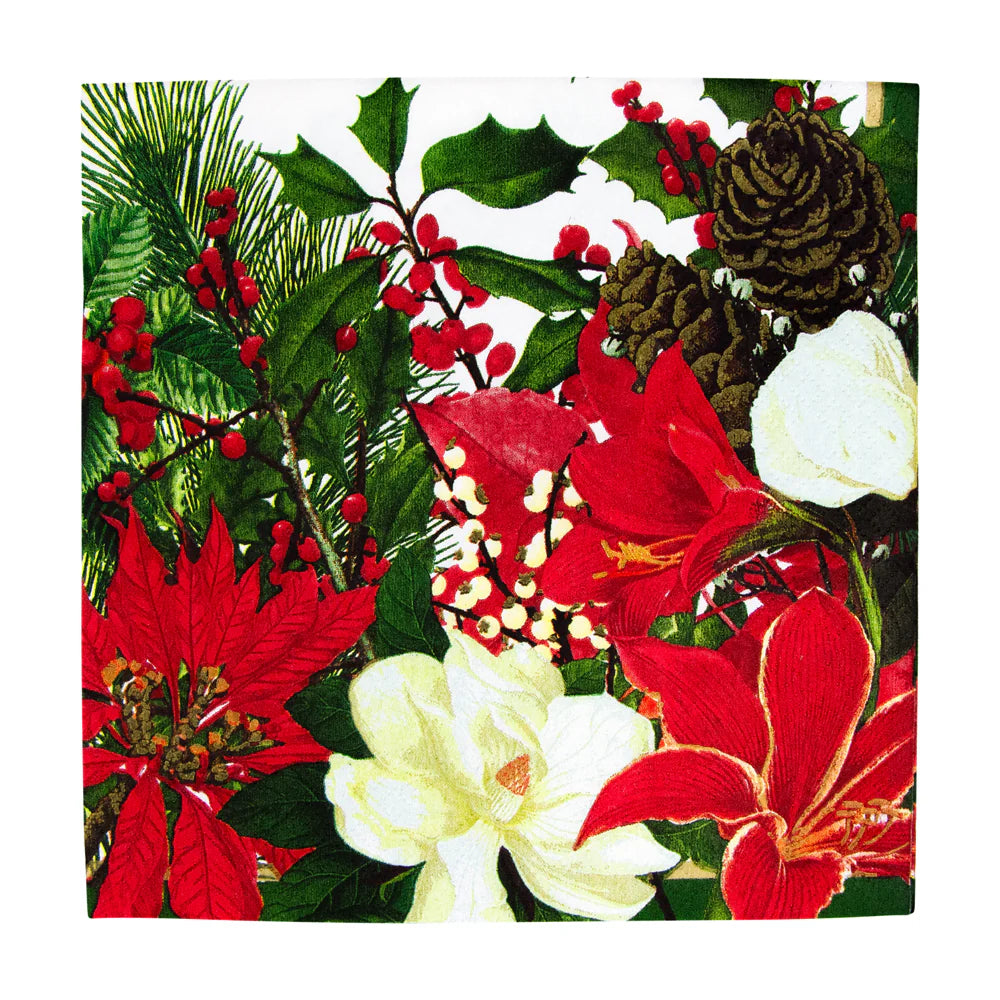 Caspari Luncheon Napkins: Christmas Garden